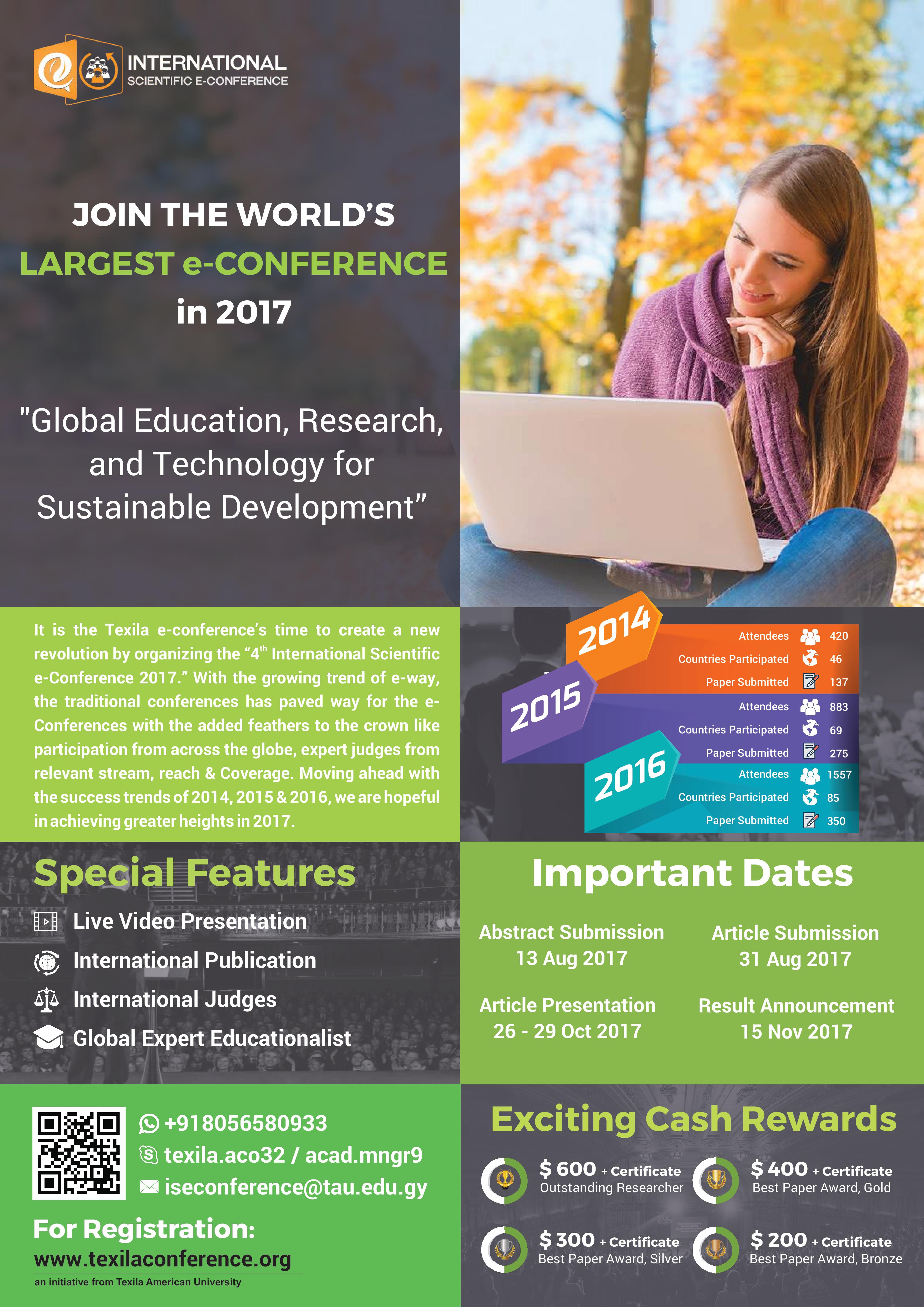 e-Conferencing has grown in popularity, researchers have found a way to increase their interactivity with renowned speakers. 
TAU is all set to conduct its 4th e-Conference on the topic - Global Education, Research, and Technology for Sustainable Development